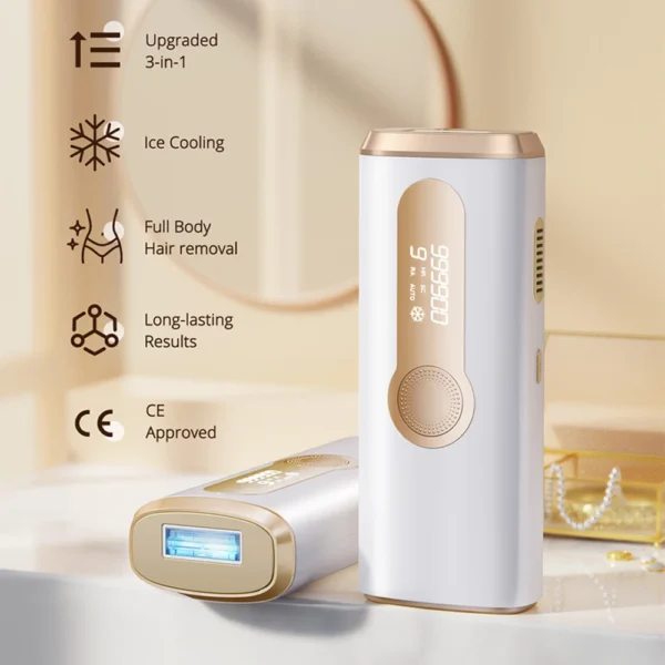 IPL Hair Removal Laser – ICE Cooling, 999900 Flashes, 3-in-1, Painless & Permanent